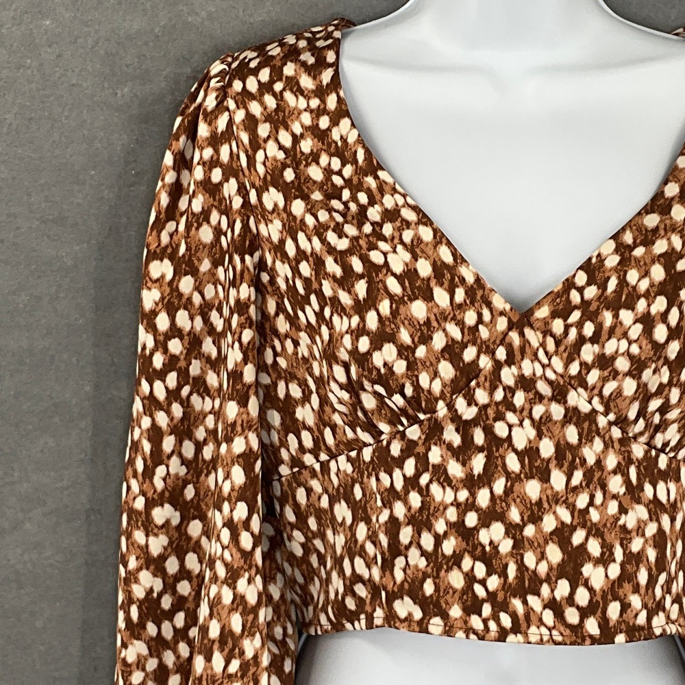 Womens Top‎ Sz S Crop Spotted Babydoll Blouse Smocked Romantic Festival Bohemian - Picture 4 of 9